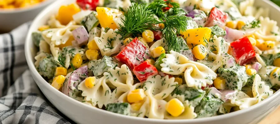The Best Creamy Dill Rainbow Pasta Salad Recipe