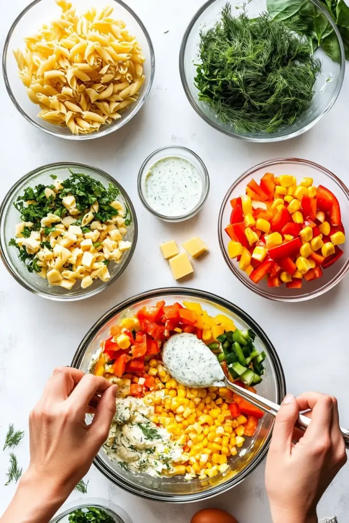Creamy Dill Rainbow Pasta Salad