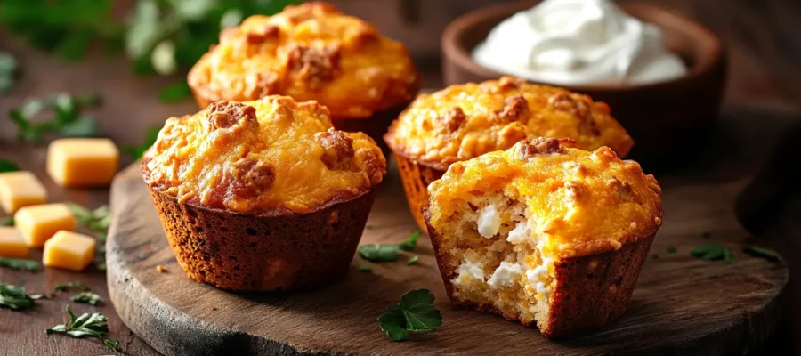 Savory High Protein Muffins with Turkey & Cheddar