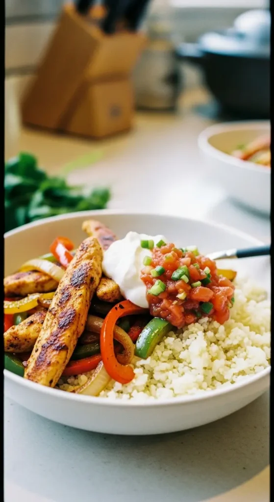 Low Calorie Dinner chicken fajita bowl