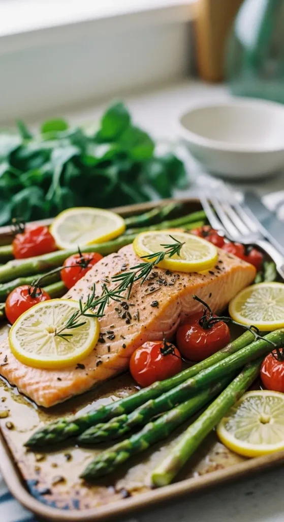 Low Calorie Dinner 6. Lemon Herb Salmon with Vegetables