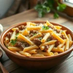 Cheesy Penne with Garlic Butter Ground Beef