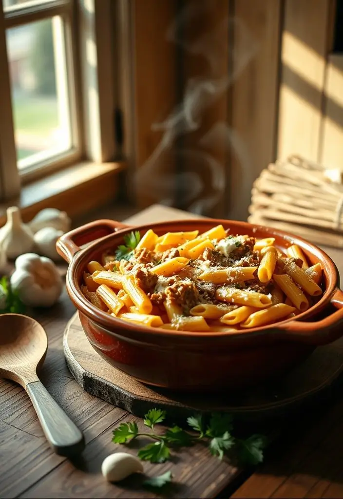 Cheesy Penne with Garlic Butter Ground Beef