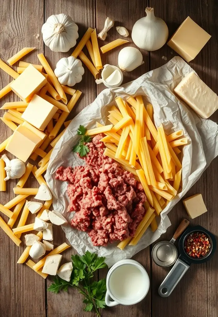 Cheesy Penne with Garlic Butter Ground Beef