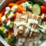 Chicken & Rice Bowls with Creamy Garlic Sauce