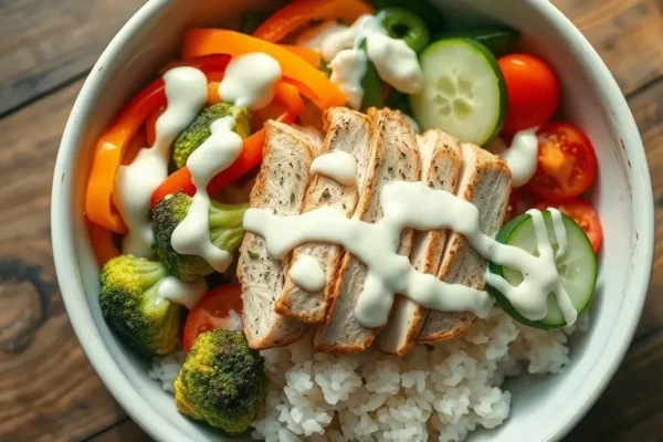 Chicken & Rice Bowls with Creamy Garlic Sauce