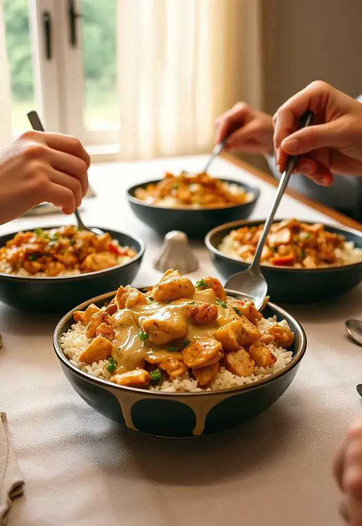 Chicken & Rice Bowls with Creamy Garlic Sauce