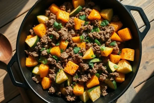 Ground Beef Zucchini Sweet Potato Skillet