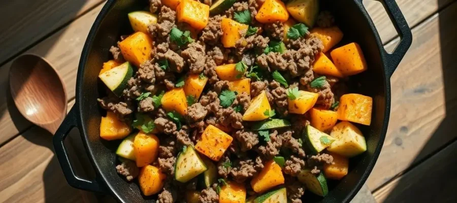 Ground Beef Zucchini Sweet Potato Skillet
