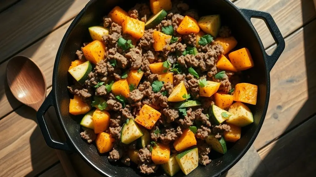 Ground Beef Zucchini Sweet Potato Skillet