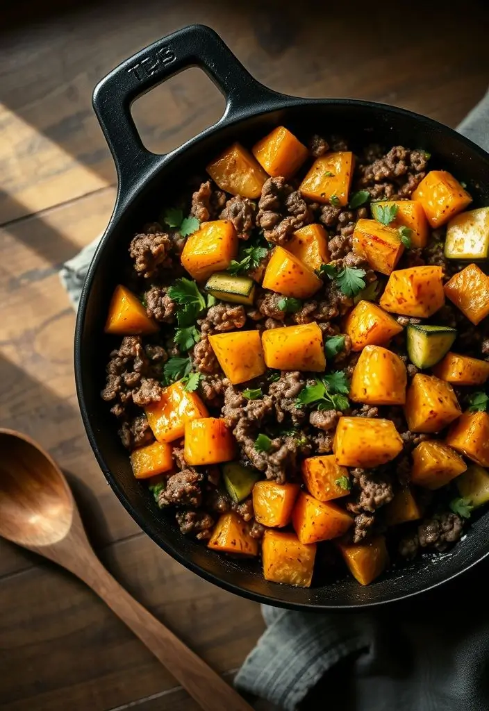 Ground Beef Zucchini Sweet Potato Skillet