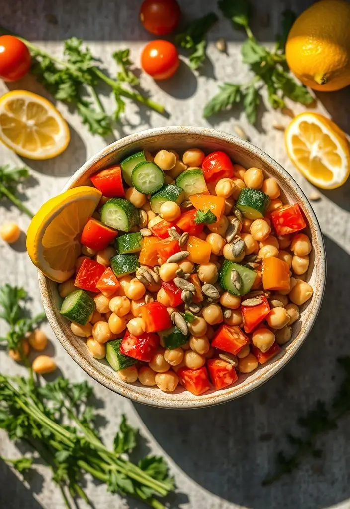 12. Chickpea Salad Bowl (275 calories, 18g protein)
