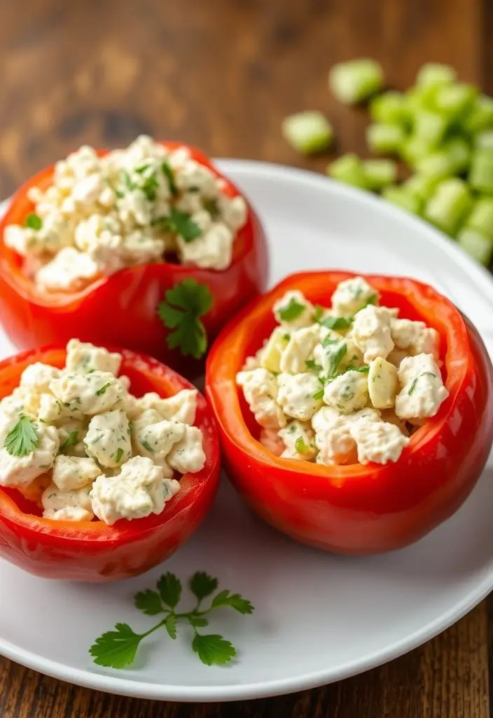 7. Chicken Salad-Stuffed Tomatoes (260 calories, 27g protein)