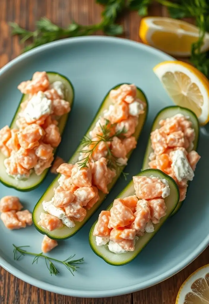 9. Salmon Cucumber Boats (295 calories, 30g protein)