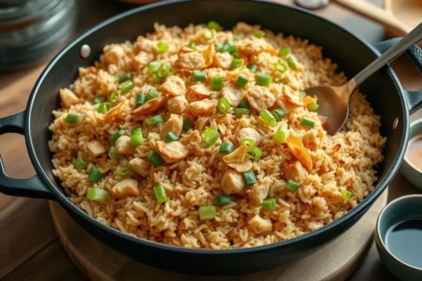 High Protein Crispy Garlic Chicken Fried Rice