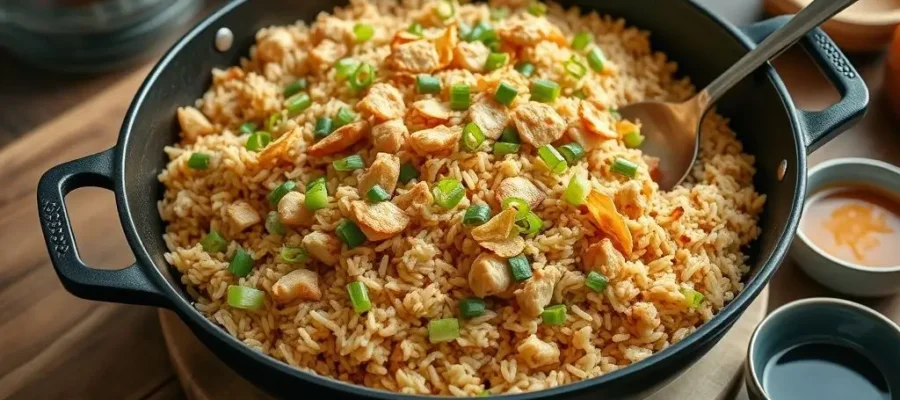 High Protein Crispy Garlic Chicken Fried Rice