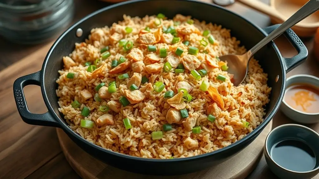 High Protein Crispy Garlic Chicken Fried Rice