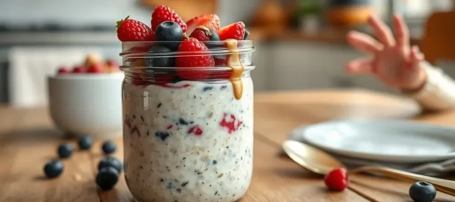 Protein-Packed Overnight Oats (220 calories, 15g protein)