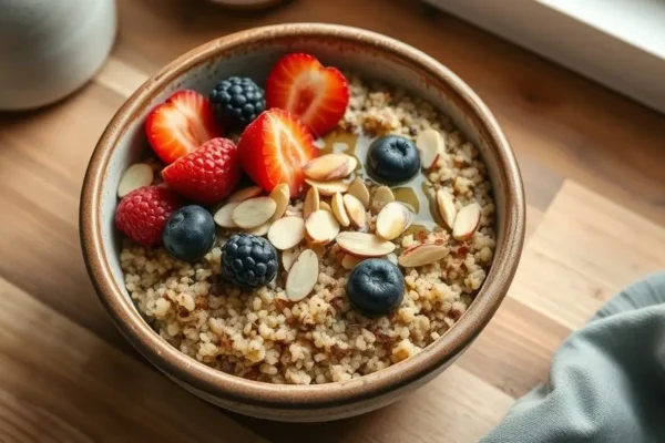 Protein-Rich Breakfast Quinoa Bowl (210 calories, 13g protein)