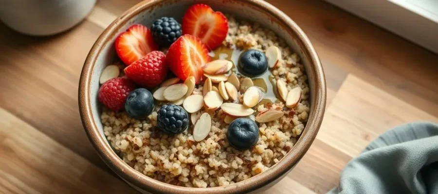 Protein-Rich Breakfast Quinoa Bowl (210 calories, 13g protein)