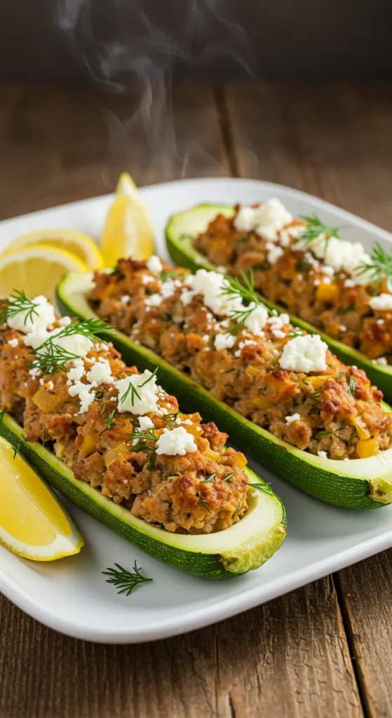 Recipe #1: Greek-Style Stuffed Zucchini Boats