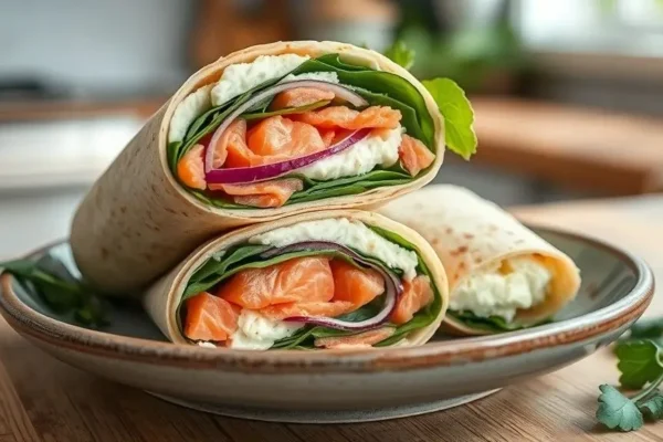 Smoked Salmon and Cream Cheese Wrap (240 calories, 19g protein)