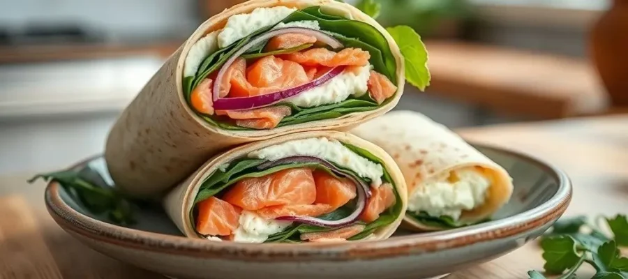 Smoked Salmon and Cream Cheese Wrap (240 calories, 19g protein)