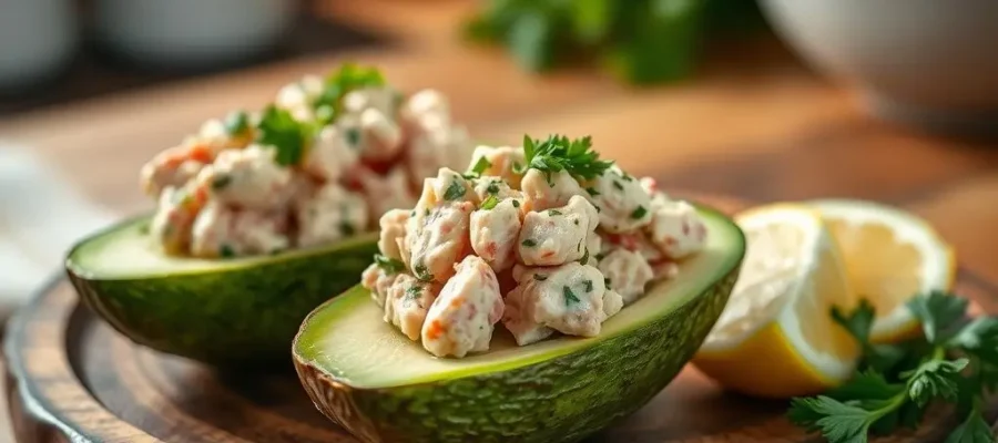 Tuna-Stuffed Avocado Boats (290 calories, 28g protein)