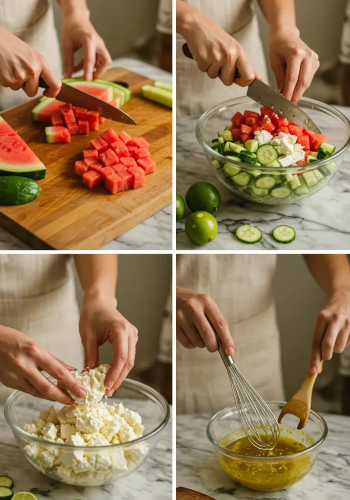 Watermelon Feta Salad with Mint and Cucumber
