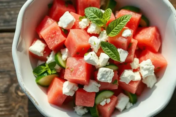 Easy Watermelon Feta Salad with Mint and Cucumber