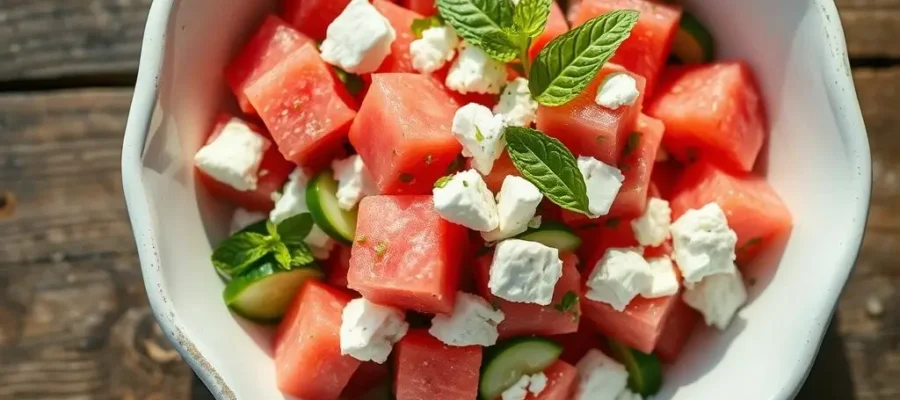 Easy Watermelon Feta Salad with Mint and Cucumber