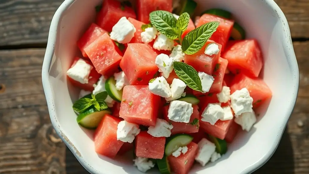 Watermelon Feta Salad with Mint and Cucumber