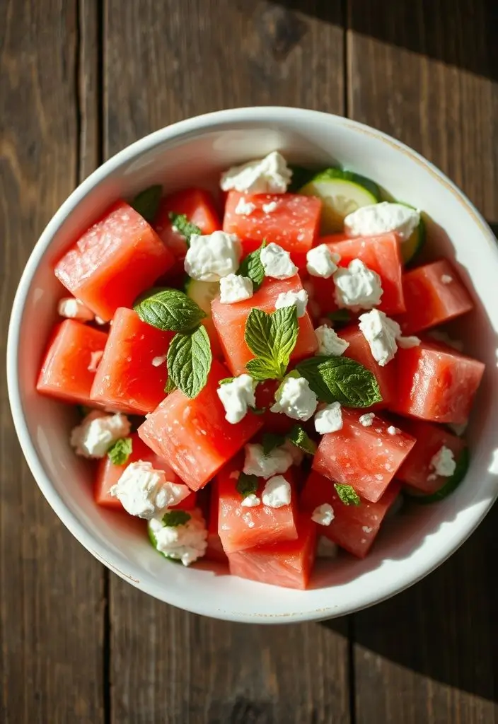 Watermelon Feta Salad with Mint and Cucumber
