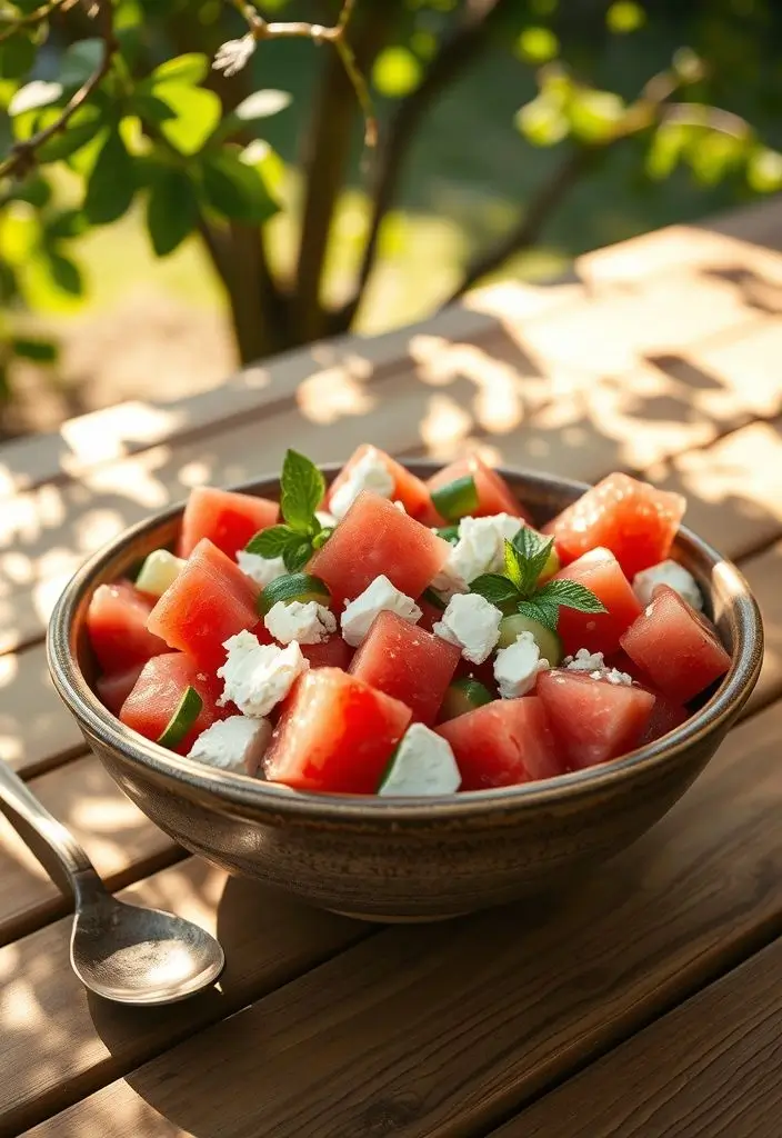 Watermelon Feta Salad with Mint and Cucumber