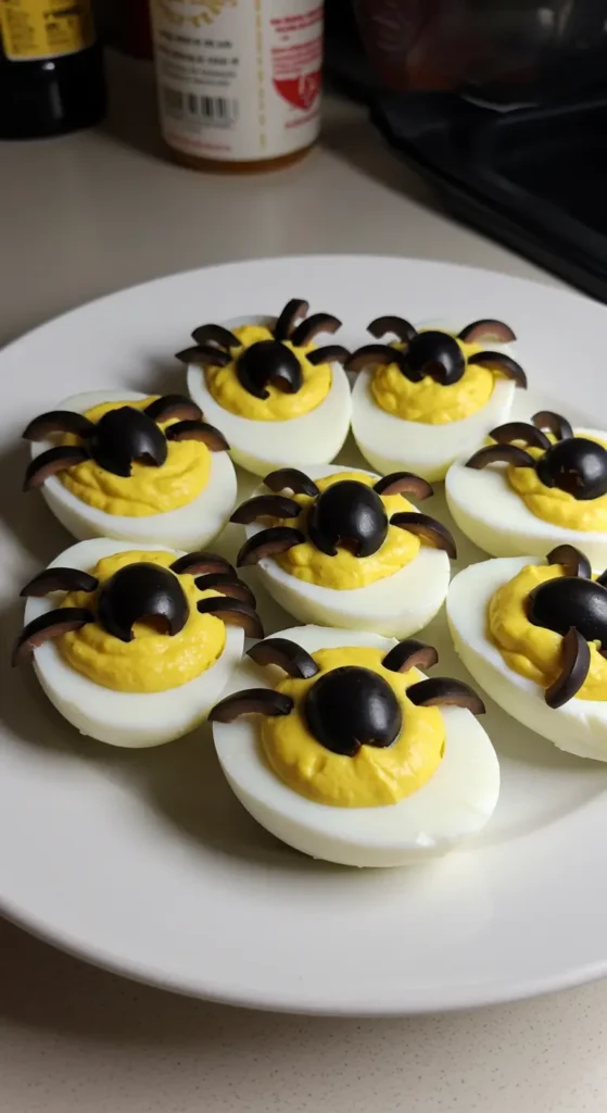 4. Spider Eggs (AKA Deviled Eggs with Olive Spiders)