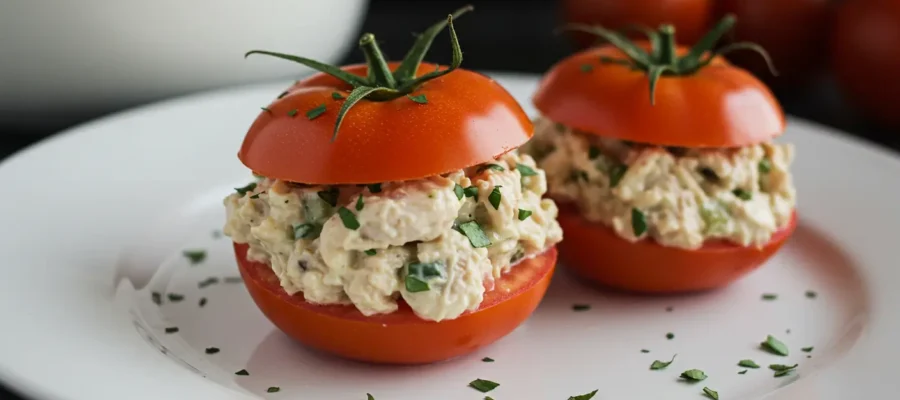 Chicken Salad-Stuffed Tomatoes (260 calories, 27g protein)