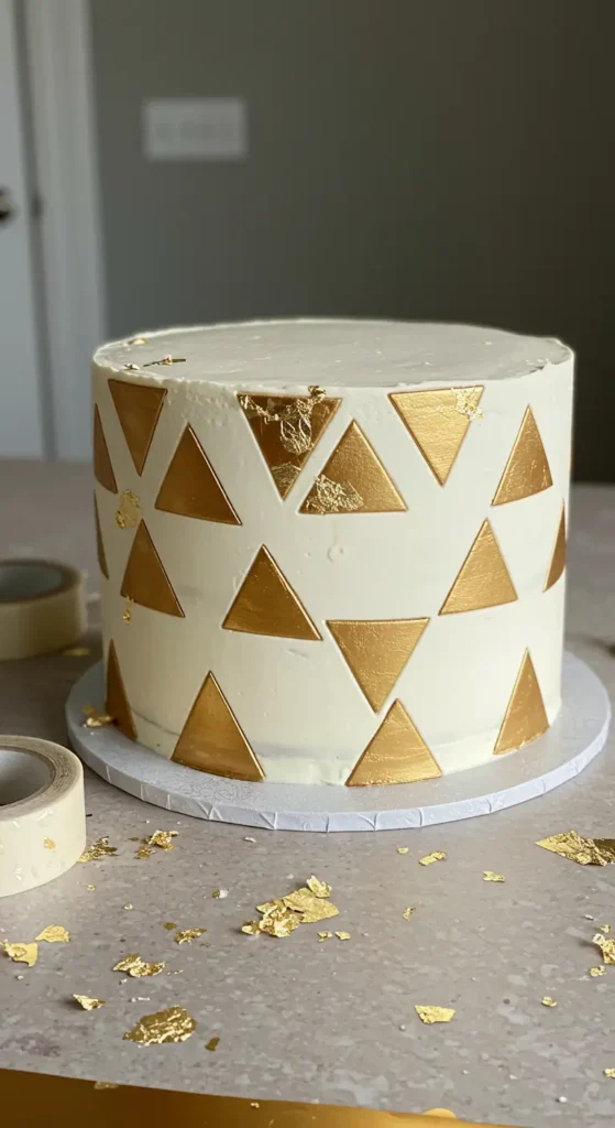 10. Geometric Gold Accent Cake