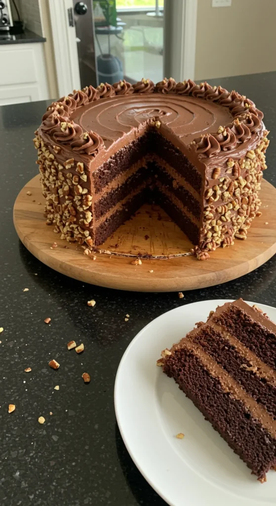 Chocolate Bourbon Pecan Cake