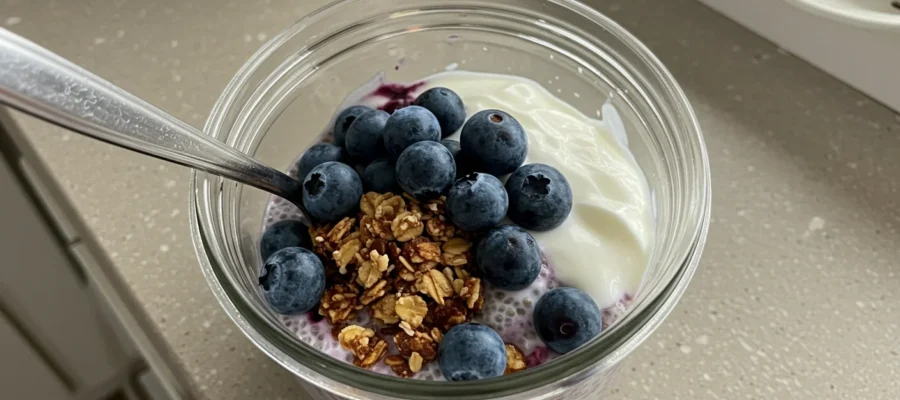 Blueberry Chia Breakfast Bowl (200 Calories, 14g Protein)