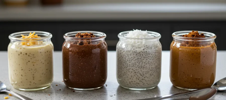 Chia Pudding 4 Ways (170–220 Calories, 10–15g Protein Each)