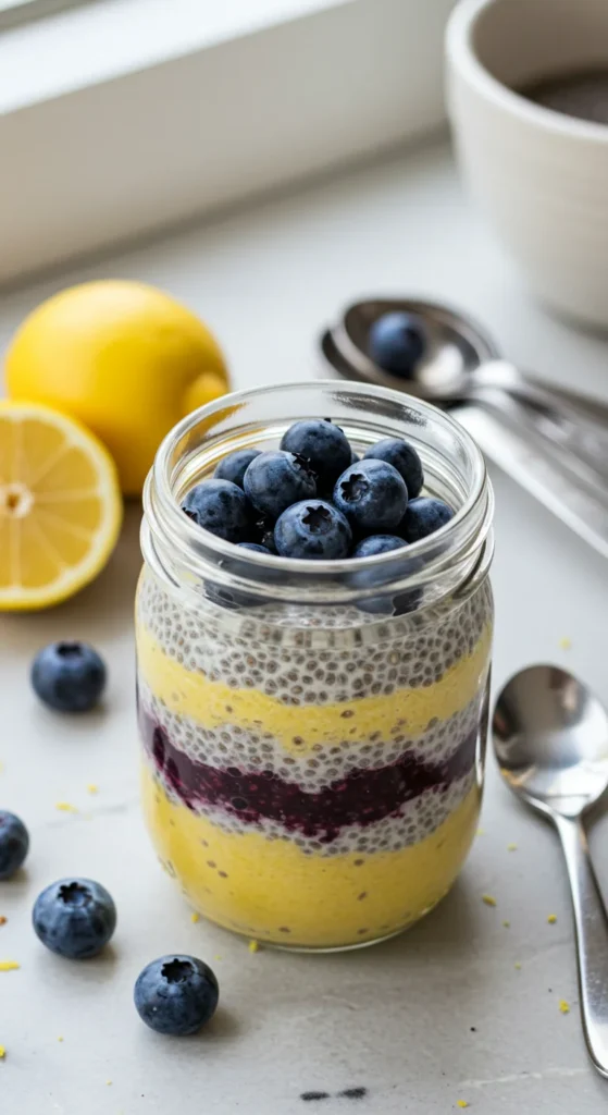 Lemon Blueberry Chia Pudding (195 Calories, 13g Protein)