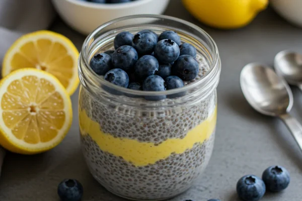 Lemon Blueberry Chia Pudding (195 Calories, 13g Protein)