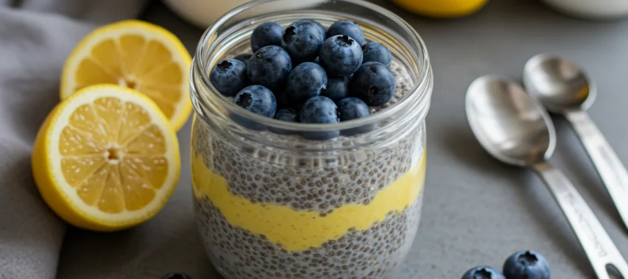 Lemon Blueberry Chia Pudding (195 Calories, 13g Protein)