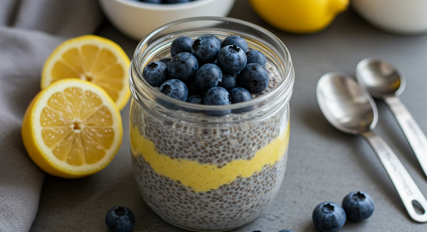 Lemon Blueberry Chia Pudding (195 Calories, 13g Protein)