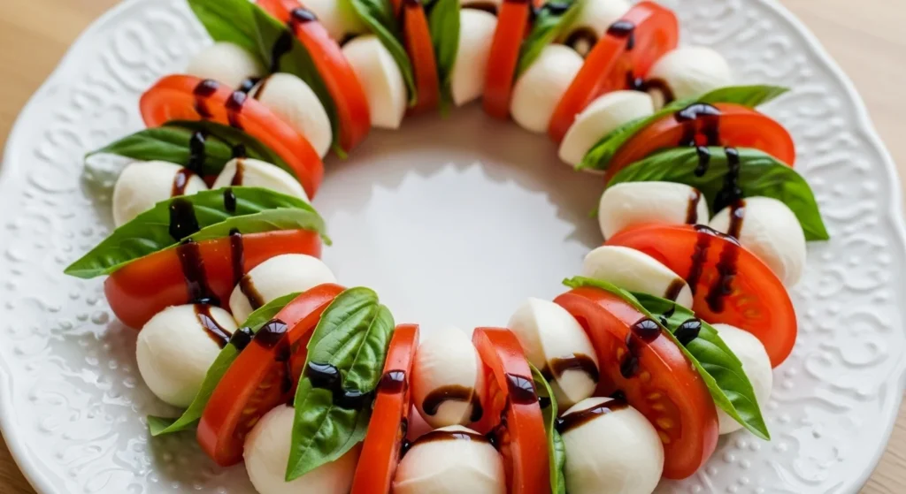 Caprese Christmas Wreath Appetizer – A Fresh and Festive Holiday Party Idea