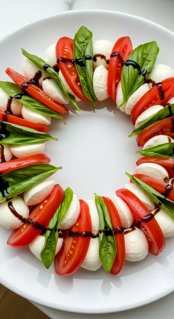 Caprese Christmas Wreath Appetizer – A Fresh and Festive Holiday Party Idea
