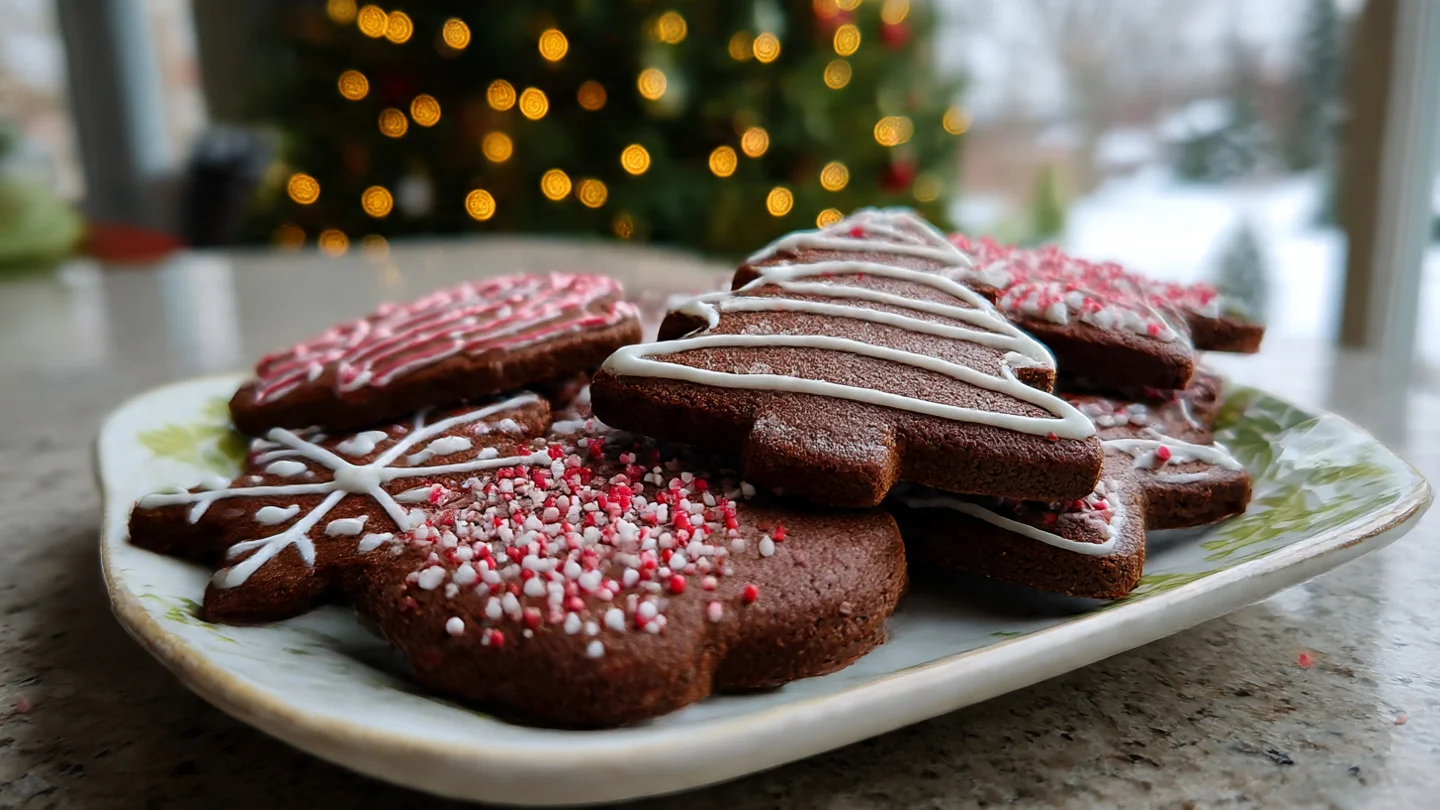 Chocolate Christmas Sugar Cookies with Royal Icing