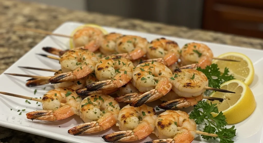 Garlic Butter Shrimp Skewers – Elegant Christmas Appetizer Ready in 15 Minutes