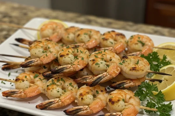 Garlic Butter Shrimp Skewers – Elegant Christmas Appetizer Ready in 15 Minutes