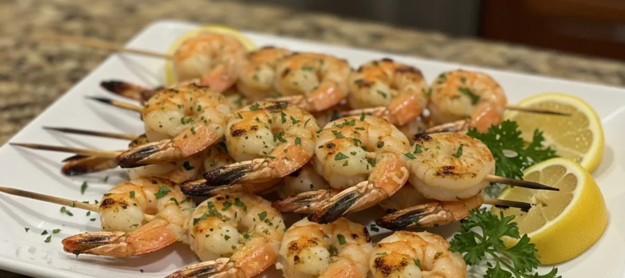 Garlic Butter Shrimp Skewers – Elegant Christmas Appetizer Ready in 15 Minutes